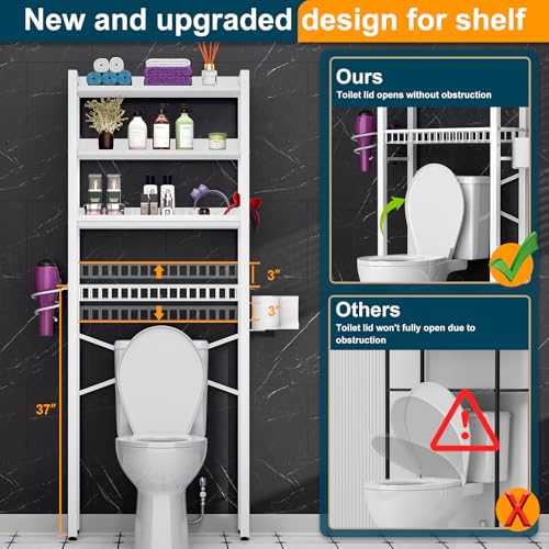 Over The Toilet Storage Cabinet,4 Tier Bathroom Organizer and Storage With Adjustable Shelf Waterproof Feet Pad and Basket Multifunctional Space Saver Freestanding Bathroom Shelves With Dividers White - color: White
