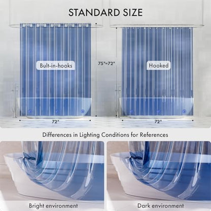 AmazerBath No Hook Shower Curtain and Liner 3-in-1, Luxury Heavy Duty Clear Blue No Hook Shower Liner, 72x75 100% EVA Hookless Shower Curtain with 3 Heavyweight Stones - color: Rainbow Oceanic