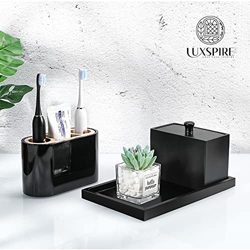 Luxspire Resin Bathroom Vanity Tray Countertop Organizer, M, Matte Black | 10 x 6 inch, non-slip waterproof resin, easy wipe clean, fits bath kitchen vanity, holds jewelry toiletries soap - color: Black, size: M