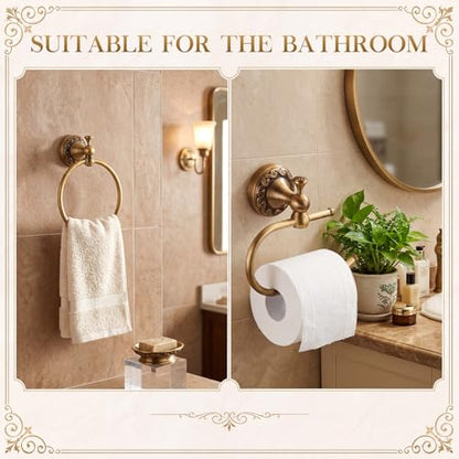2 Pcs Antique Brass Toilet Paper Holder Towel Ring Set, Vintage Bathroom Hardware, Wall Mounted Toilet Tissue Holder Hand Towel Ring, Rustproof Brass Bathroom Accessories(Style 2) - style: Style 2