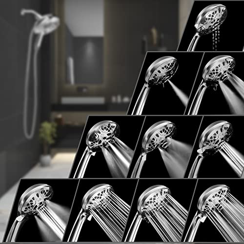 2 in 1 Shower Head with Handheld Combo High Pressure Silver 2.5 GPM | 7.2" Rain Showerhead and 10 Spray Hand Held Shower, Adjustable Shower Angle, 59-inch Rotatable Stainless Steel Hose - color: Silver, size: 2.5 GPM