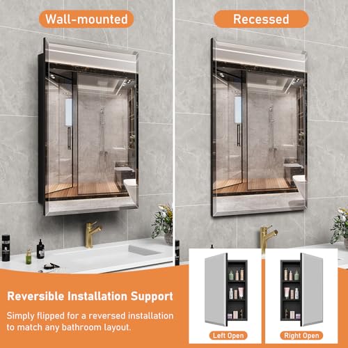 16X24 Inches Medicine Cabinet, Wall Mounted Bathroom Cabinet wirh Beveled Mirror, Recessed or Surface Medicine Cabinet with Storage - size: 16X24 IN