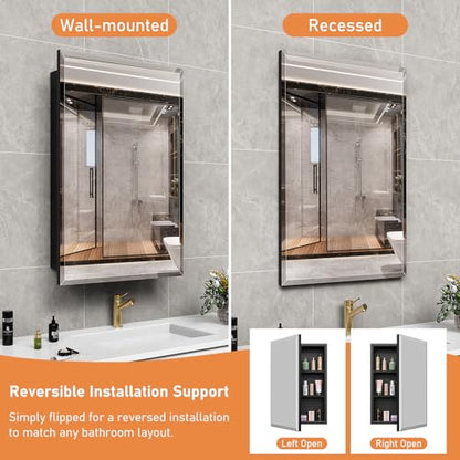16X24 Inches Medicine Cabinet, Wall Mounted Bathroom Cabinet wirh Beveled Mirror, Recessed or Surface Medicine Cabinet with Storage - size: 16X24 IN