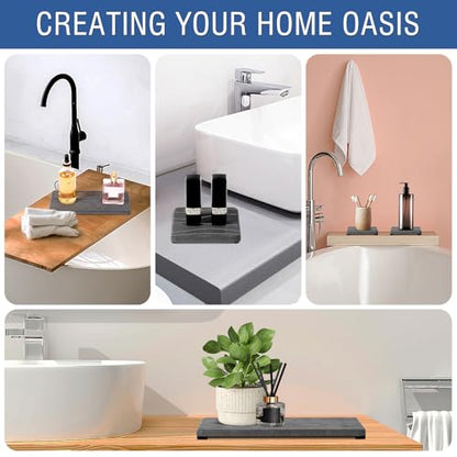 2PCS Water Absorbing Stone Tray, Fast Drying Stone Sink Tray, Water Absorbent Diatomite Trays, Stones Soap Trays, Diatomite Coasters for Kitchen Sink Bathroom Counter, Hand Soap Dish & Holders - color: 2pcs 21×10cm Dark Gray Wave