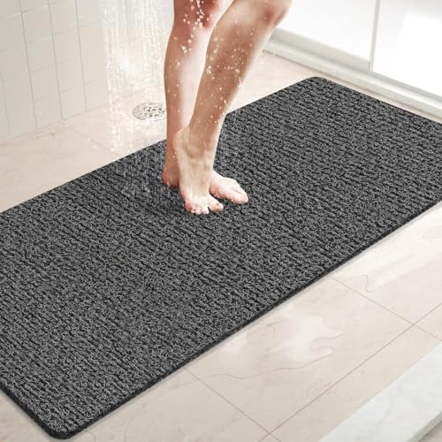 LuxStep Shower Mat Bathtub Mat Non-Slip Bath Mat with Drain, Quick Drying | 47x16 inch PVC Loofah Bathmat for Tub,Shower,Bathroom,Black - color: Black, size: 47" x 16"