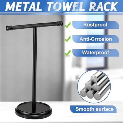 Hand Towel Holder Stand, Free Standing Towel Rack Stand with Stainless Steel Base, Rust-Proof Towel Bar for Bathroom Kitchen Countertop (Black) - color: Black