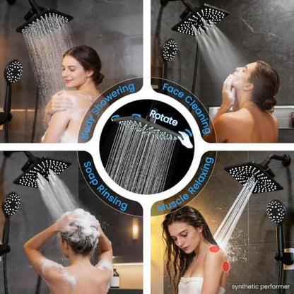 Veken Multi-Function Rain Shower Head with Handheld, High Pressure, Square | Rainfall Showerhead, Dual shower heads Combo, 5-mode Detachable Hand Held Spray with Hose, regaderas para shower, Matte Black - color: Matte Black