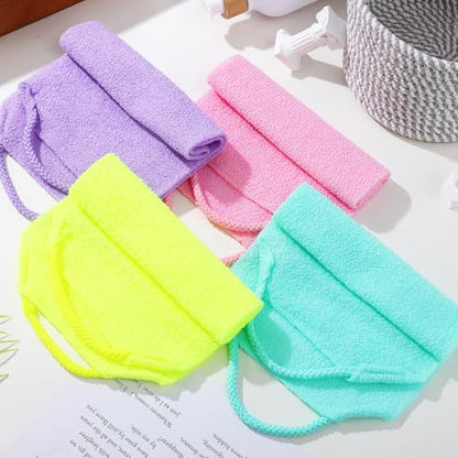 SOLUSTRE 4pcs Exfoliating Body Scrubber Back Towel Set Stretchable Polyester Bathing Washcloths Gentle on Skin for Shower and Bathroom Use Suitable for Skin Types