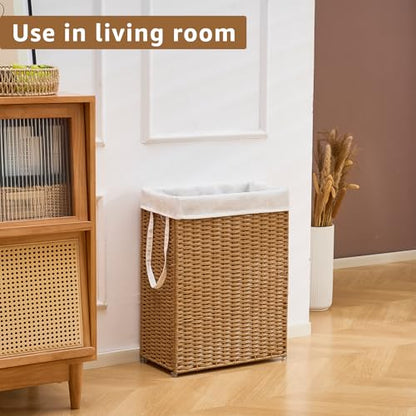 Slim Wicker Laundry Hamper, 55L Handwoven Rattan Basket with Handles, Narrow Laundry Basket with Removable Liner Bag & 2 Mesh Bags - color: Brown, size: 55L