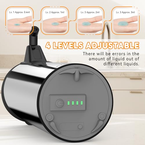 Automatic Soap Dispenser,Stainless Steel Material, Rechargeable Touchless Hand Sanitizer Pump,4 Adjustable Levels Smart Electric Dispenser - color: Silver Steel