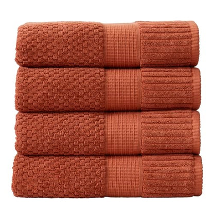 NY Loft 100% Cotton 4-Pack Bath Towel Set | Clay | Oeko-TEX | Quick-Dry | Four 30" x 52" Bath Towels | Super Absorbent | Designer-Styled Texture - color: Baked Clay, size: Bath Towel (4 Pack)