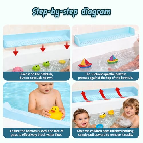 Kids Bathtub Splash Guard, Shelf & Toddler Bath Toy Tray -Blue | Bathtub Splash Guard PlayPad Shelf Area with Strong Suction Cups, Bathtub Ledge Guard, Fun Bath Time for Toddlers Baby - color: Blue
