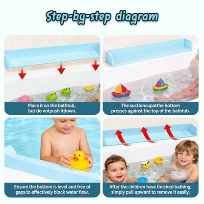 Kids Bathtub Splash Guard, Shelf & Toddler Bath Toy Tray -Blue | Bathtub Splash Guard PlayPad Shelf Area with Strong Suction Cups, Bathtub Ledge Guard, Fun Bath Time for Toddlers Baby - color: Blue