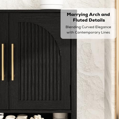 RUSTOWN Fluted Bathroom Wall Cabinet with Arched Doors & Rounded Edges | Over The Toilet Storage Cabinet with Adjustable Shelf, Mid Century Modern Medicine Cabinets, Laundry & Kitchen Shelving Unit - color: Rustic Black