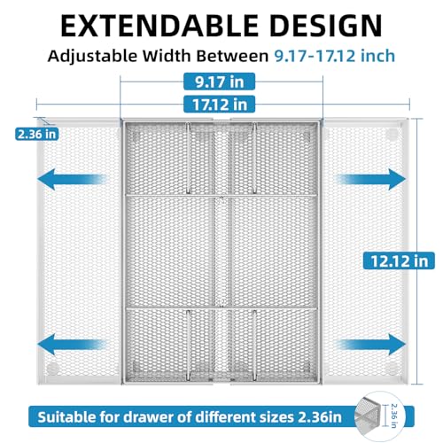 Marbrasse Expandable Desk Drawer Organizer, Mesh Tray with 10 Adjustable Compartments, Desk Organizers for Office Supplies, Makeup & Vanity (Expandable-Silver) - color: Expandable-Silver