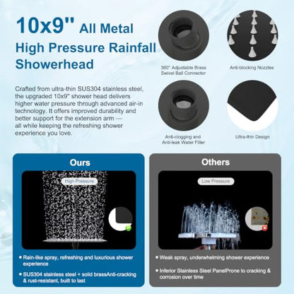 Hibbent Metal 10" High Pressure Rain Shower Head Combo, Oil-Rubbed Bronze | cUPC Certified Rainfall Shower Head with handheld 10 Sprays, 16'' Adjustable Extension Arm, 71'' Hose, Showerhead Holder - color: Oil Rubbed Bronze, style: Square 10''