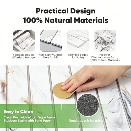 Stone Drying Mat for Kitchen Counter, Quick Diatomaceous Earth Mats for Dishes, 24"L x 16" W Super Absorbent Fast-Drying Collapsible Countertop Stone Mat (Marble White-05, 24" x 16") - color: Marble White-05