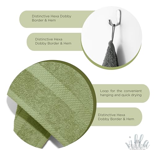 Villa Celestia Cotton Hand Towels Set of 2, 16 x 28, Oeko-TEX Certified, Quick Dry, Sage - color: Sage, size: Hand Towel - Pack of 02