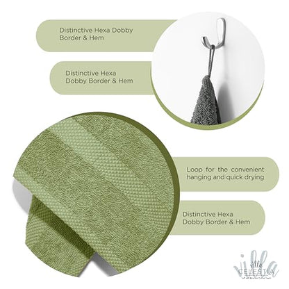 Villa Celestia Cotton Hand Towels Set of 2, 16 x 28, Oeko-TEX Certified, Quick Dry, Sage - color: Sage, size: Hand Towel - Pack of 02