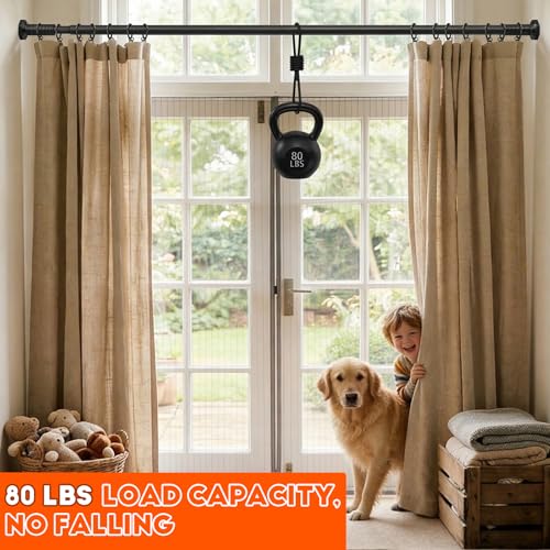 Tension Shower Curtain Rod, No Drilling, Adjustable 45-86 In, Black | 1.26" Diameter Heavy Duty Tension Rod, Easy Install, Rustproof, Tool-Free, for Bathroom Window Living Room Divider Closet - color: Black, size: 45-86"