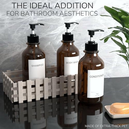 Modern Shampoo and Conditioner Dispenser Wall Mount Set of 3 - No Drill 16oz Bathroom Shower Soap Dispenser Wall Mounted with 6 Labels, Easy to Refill Shower Shampoo Dispenser 3 Chamber - Amber - color: Amber