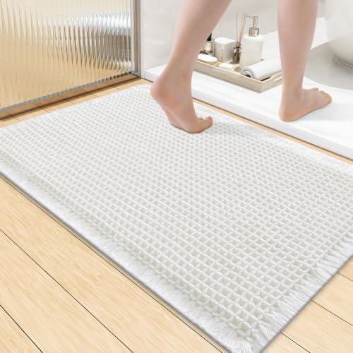 Smiry Waffle Bath Mat 36x24, Extra Soft Absorbent Bathroom Rugs, Non Slip Machine Washable Quick Dry Bath Rugs for Bathroom Floor, Tub, Shower, Home Decor Accessories, White - color: White, size: 36" X 24"