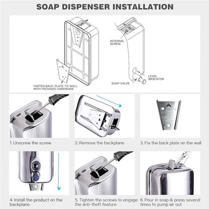 Stainless Steel Hand Soap Dispenser for Bathroom Kitchen 35fl oz/1000ml Wall Mount Liquid Soap Dispensers 8183 - size: 1000ml