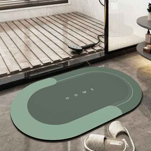 TOKLYUIE Super Absorbent Bath Mat, Quick-Drying Bathroom Mats, Super Absorbent Living Room Floor Mat, Rubber Non-Slip Bottom, Easy to Clean Bathroom Rugs, Simple Kitchen Doormat (Oval Green, 50x80cm) - color: Oval Green, size: 50 x 80 cm