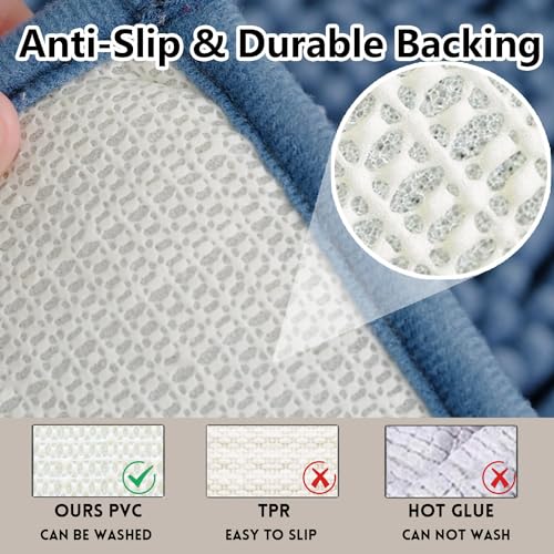Bathroom Rugs Chenille, Extra Thick and Absorbent, Non-Slip, Machine Washable, Dry Quckily, Soft Cozy Plush, Used Under Shower Bathtub and Sink, Bath mat Sets Fog Blue - color: Denim Blue, size: 20 x 32 inch + 20 x 20 inch (U-Shape)
