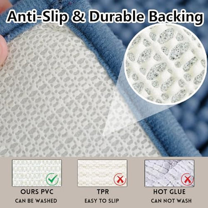 Bathroom Rugs Chenille, Extra Thick and Absorbent, Non-Slip, Machine Washable, Dry Quckily, Soft Cozy Plush, Used Under Shower Bathtub and Sink, Bath mat Sets Fog Blue - color: Denim Blue, size: 20 x 32 inch + 20 x 20 inch (U-Shape)