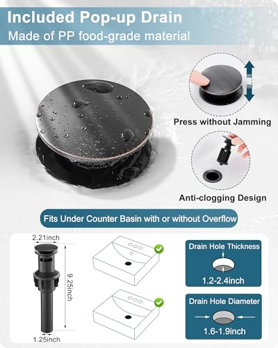 Waterfall Bathroom Faucet Oil Rubbed Bronze, Brass 4 Ins Bathroom Faucets One Hole or 3 Hole, Single Handle with Deck Plate, Pop-up Drain & Water Hose - color: Oil Rubbed Bronze - Farmhouse