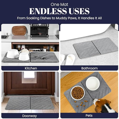 Folding Stone Dish Drying Mat for Kitchen Counter 23"x15" - Diatomaceous Earth Quick Dry Mat, Non-Slip, Foldable & Absorbent Stone Drying Pad for Dishes Cups Bottles - Kitchen Bath & Pet Mat