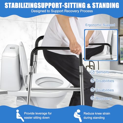 Toilet Safety Rails, Adjustable Toilet Safety Frame & Rails, Toilet Safety Rail for Elderly Adults
