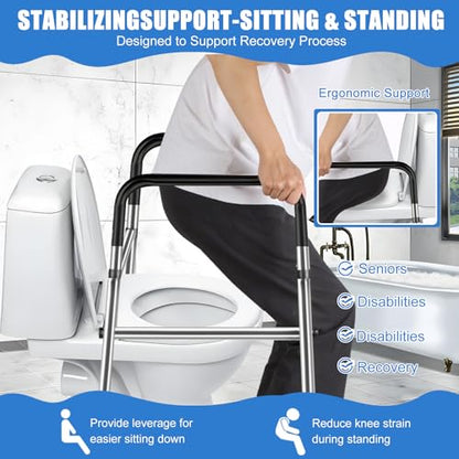 Toilet Safety Rails, Adjustable Toilet Safety Frame & Rails, Toilet Safety Rail for Elderly Adults