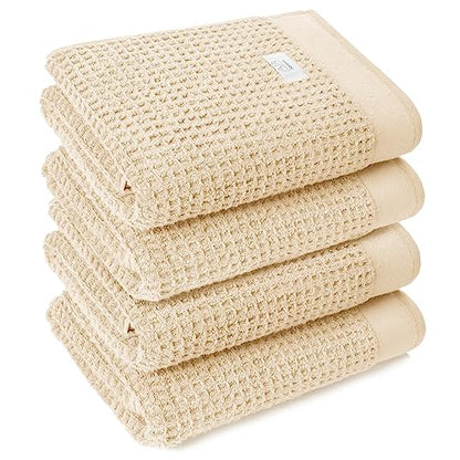 Softerry Waffle Bath Towel Set - 100% Soft Cotton - Plush and Extra Absorbent - Luxury Hotel & Spa Quality - Fade Resistant - Eco-Friendly (Natural, Set of 4 Bath) - color: Natural, size: Set of 4 Bath