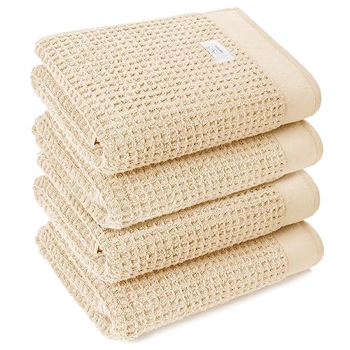 Softerry Waffle Bath Towel Set - 100% Soft Cotton - Plush and Extra Absorbent - Luxury Hotel & Spa Quality - Fade Resistant - Eco-Friendly (Natural, Set of 4 Bath) - color: Natural, size: Set of 4 Bath
