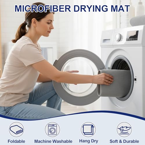 Large Dish Drying Mat 2 Pack, 23.8" x 17.3" Microfiber Ultra Absorbent Quick-Dry Dish Drying Mats for Kitchen Counter, Dish Rack Mat & Drying Pad for Countertops & Sinks, Machine Washable, Gray - size: Large