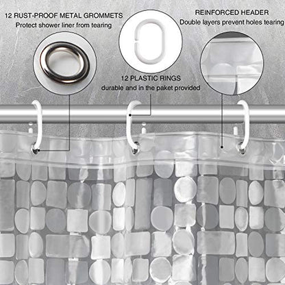 WELTRXE Shower Curtain Liner Waterproof, Clear 3D Geometric Patterns Heavy Duty Shower Liner with Magnets for Bathroom Shower Stall, Bathtubs, Thick Liner Without Chemical Smell, 72 x 72, 12 Hooks - color: Clear - Geometric Patterns
