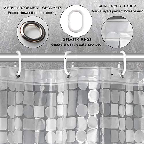 WELTRXE Shower Curtain Liner Waterproof, Clear 3D Geometric Patterns Heavy Duty Shower Liner with Magnets for Bathroom Shower Stall, Bathtubs, Thick Liner Without Chemical Smell, 72 x 72, 12 Hooks - color: Clear - Geometric Patterns