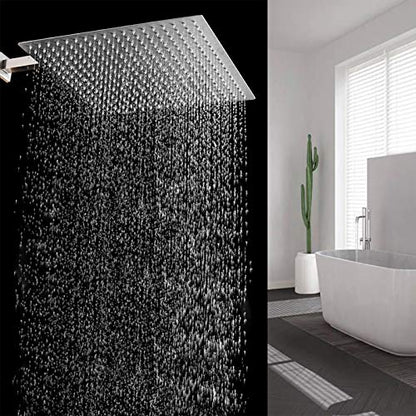 16" Rain Shower Head High Pressure Rainfall Shower Head Brushed Nickel | Square Rain Bathroom Showerhead, High Flow, Large Stainless Steel, Ceiling Mounted, Wall Mounted, Waterfall Full Body - color: Brushed Nickel, size: 16 Inch