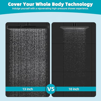 Hibbent cUPC Certified 5 Spray Modes Shower Head, 13'' High Pressure Large Rainfall Shower Head, High Flow Waterfall Bathroom Fixed Showerheads, Adjustable Swivel Ball Joint, Matte Black - color: Matte Black, style: Square 13''
