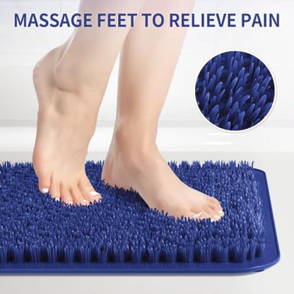 Yolife Shower Foot Scrubber Mat, Anti-Slip Bath Mat with Scrub Bristles, Soft Shower Foot Massager with Strong Suction Cups for Soothe Achy Feet (Navy Blue, 25.6" x 13.4") - color: Navy Blue, size: 25.6" x 13.4" (Rectangular)