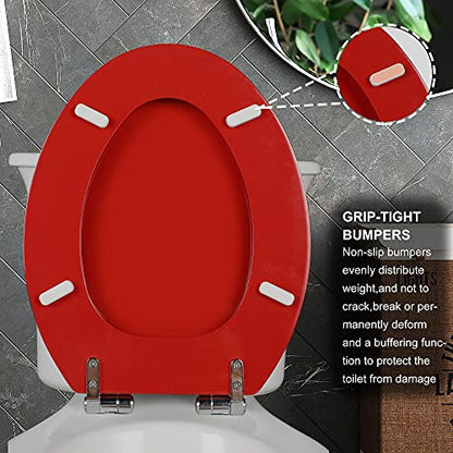 Angol Shiold Wood Toilet Seat, Zinc Alloy Hinges (Elongated, Red) | Elongated Toilet Seat, Scratch Resistant Wood Surface, Easy to Install and Clean - color: Red, size: Elongated
