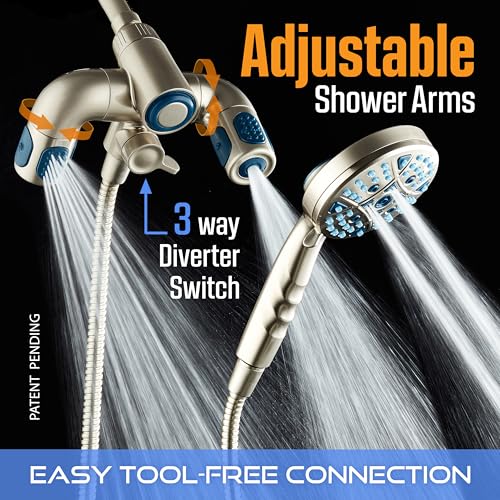 AquaCare Polaris 208-mode High Pressure Shower Head Combo with Hydro Arms | Luxury 3-way 14-zone System with 370 Stay-clean Power Jets, Handheld Magnetic Docking & 6 ft. Stainless Steel Hose / Nickel - color: Nickel