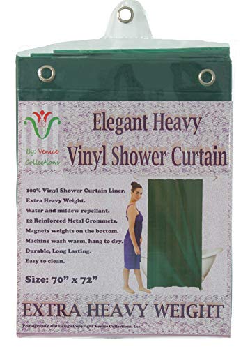 Venice Elegant Home Heavy Duty Vinyl Shower Curtain Liner with 12 Metal Grommets Dark Green - color: Dark Green