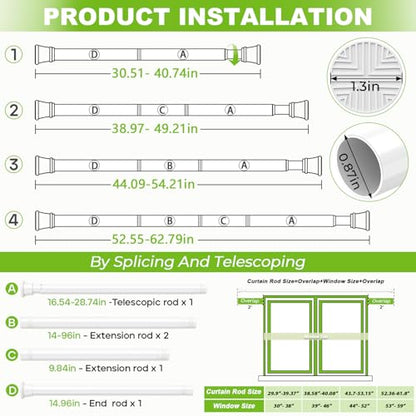 1 Pack Tension Curtain Rods 31-62 Inch White Adjustable Spring Tension Rods 7/8 Inch Diameter Shower Curtain Rod No Drilling for Window, Bathroom, Closet, Room Divider - color: White, size: 31" to 62"-1Pcs