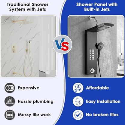 Shower Panel Tower System,Rain Shower Head Rainfall | Waterfall Shower,Handheld High Pressure Rain Massage System(Black) - color: Black, style: Normal