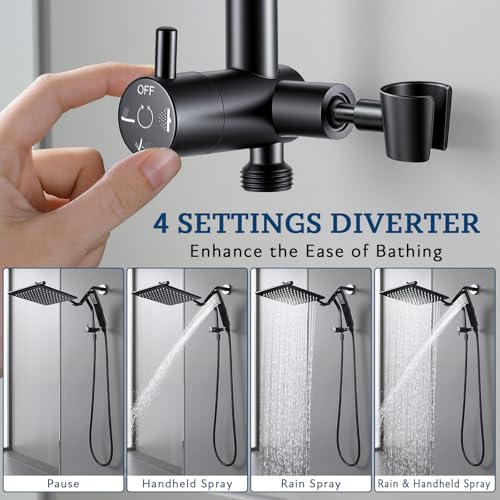 G-Promise All Metal Shower Diverter with Low Handheld Holder (Matte Black) | 6 Inch Downward-Extend Bracket for All Heights, 4 Spray Modes with Pause Mode, Anti-Leak, Easy Install, Universal Replacement - color: Matte Black, size: Lower 6 Inch