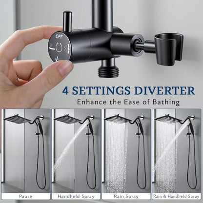 G-Promise All Metal Shower Diverter with Low Handheld Holder (Matte Black) | 6 Inch Downward-Extend Bracket for All Heights, 4 Spray Modes with Pause Mode, Anti-Leak, Easy Install, Universal Replacement - color: Matte Black, size: Lower 6 Inch