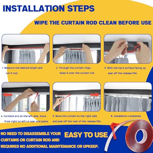 39 Ft Curtain Rod Tape - Smooth and Silent Sliding Accessories for Drapery Rings - Hard Surface - Wide - Make Curtains Slide Easier - size: 39ft